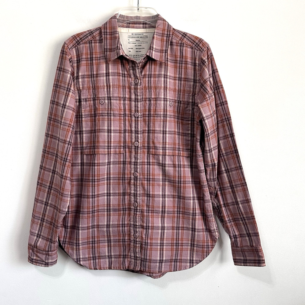 REI Co-op Wallace Lake Flannel Shirt Womens M Maddox Plaid Rose Dawn Asphalt